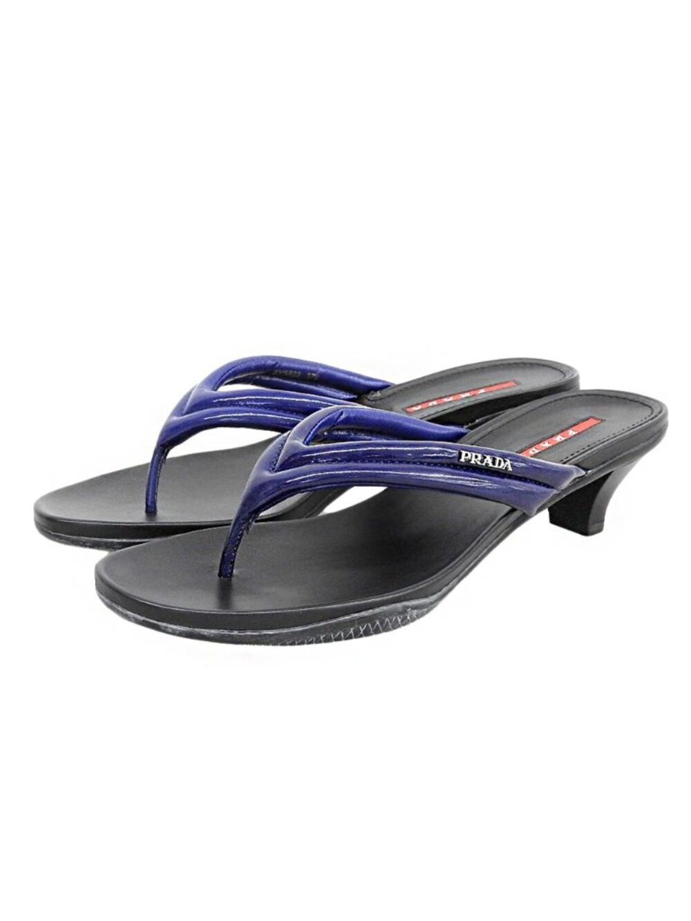 Prada Sport Heels Thong Sandals Shoes Black Blue